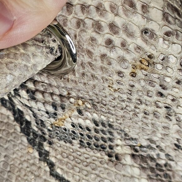 Y2K Cole Haan Python Snakeprint Leather Big Hobo Bag Purse Cream Taupe Buckles - Picture 12 of 16
